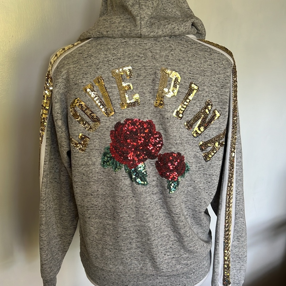 PINK Victoria’s Secret Lace up Hoodie with Sequined Roses